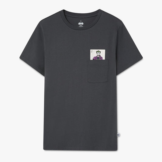 Batman Joker Calling Card Pocket Tee - Charcoal Grey