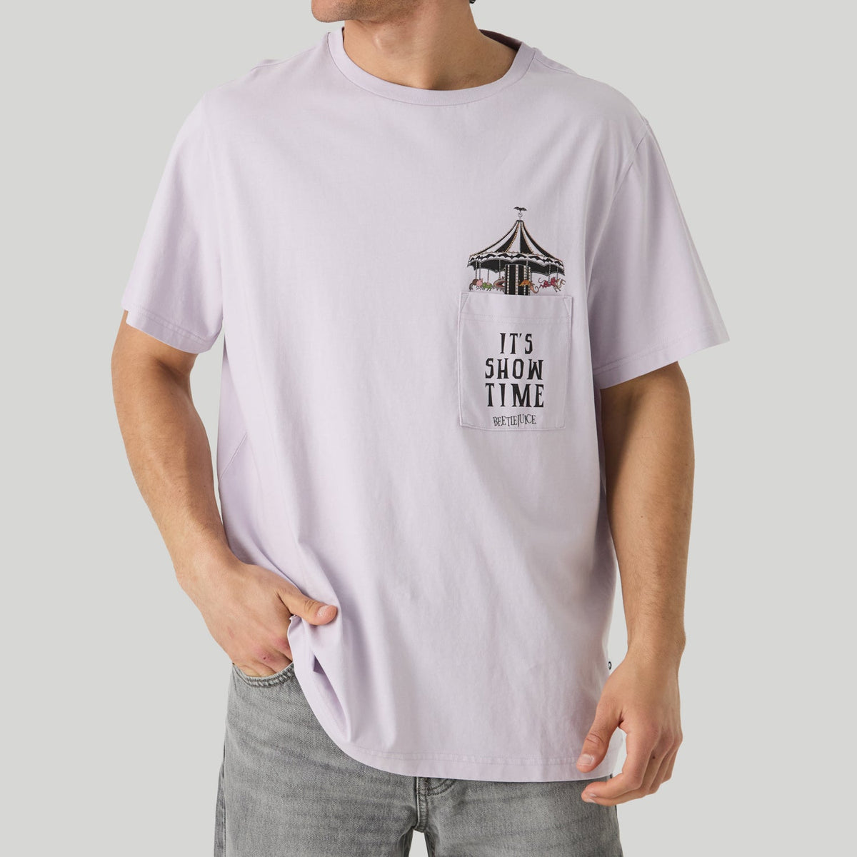 Beetlejuice It’s Show Time Pocket Tee - Purple