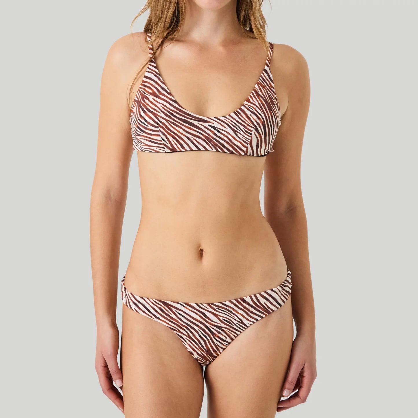 Zebra Print Scoop Top- Beige